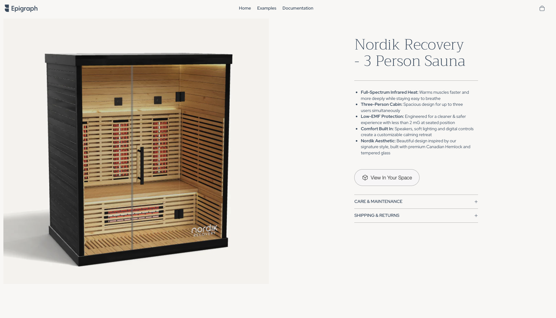 Nordik sauna product page with View In Your Space AR button